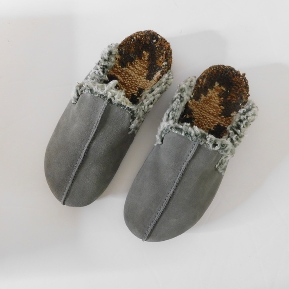 NWT!! New in Box FREE PEOPLE Damon Cozy Mules Gray Suede Slate Faux Fur 36.5 6 - Picture 3 of 15